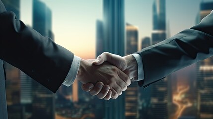 business handshake on the background of the city