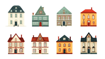 Collection of different houses, illustration, isolated or white background