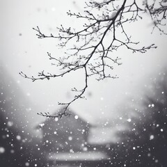 black and white photo of snow falling