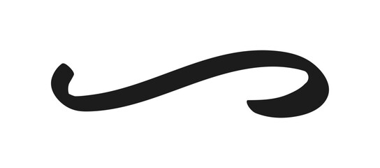 Swoosh and swoops underline typography tail shape. Brush drawn thick curved smear. Hand drawn curly swish, swash, squiggle, twiddle. Vector calligraphy doodle swirl. Vector Underlined icon.