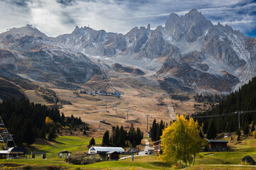 Courchevel 1850 getting ready for the winter, French Alps - obrazy, fototapety, plakaty
