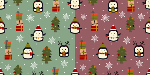 Penguin christmas holiday seamless pattern