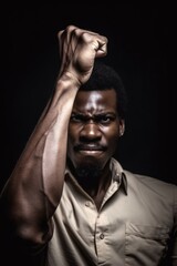 Obraz premium Empowering image of the Black Lives Matter movement: individuals of African American descent raising their fists in solidarity, advocating for justice, equality, and recognition of their rights.