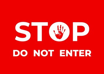 Simple red stop road sign with big hand symbol or icon Wall Red Stop Sign 
