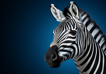 Zebra head portrait isolated on dark background. AI generated