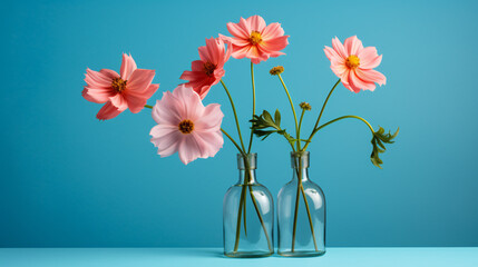 Three pink flowers are in a vase