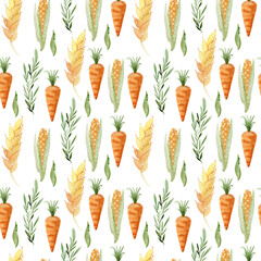 Watercolor seamless pattern with vegetables for fabric, wallpaper, background design.