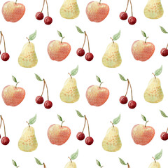 Watercolor seamless pattern with fruits for fabric, wallpaper, background design.