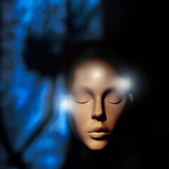 Photography Abstract composition a mannequin face simulating mindfulness concentration