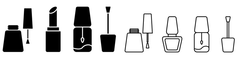 Nail polish icon vector set. Cosmetics illustration sign collection. Makeup symbol. Beauty logo.