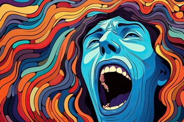 Abstract art portraying human screaming and the emotions of human pain, capturing the intense and raw expressions of inner turmoil and anguish.