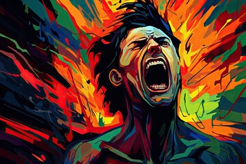 Abstract art portraying human screaming and the emotions of human pain, capturing the intense and raw expressions of inner turmoil and anguish. - obrazy, fototapety, plakaty