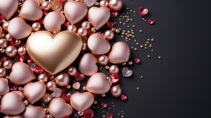 Elegant Pink Hearts and Flowers on Glossy Valentine's Display