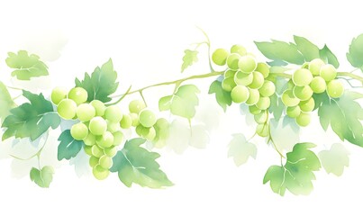 Watercolor green grapes background, Generative AI