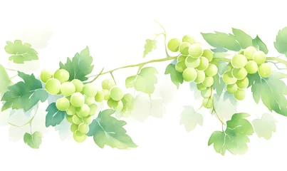 Fotobehang Watercolor green grapes background, Generative AI © simba kim
