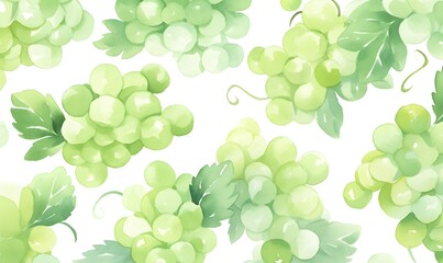 Watercolor green grapes background, Generative AI
