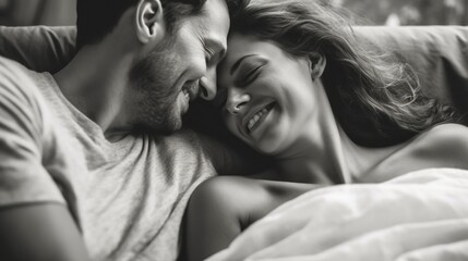 Loving Couple Embracing Joyfully in Cozy Morning Light