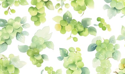 Watercolor green grapes background, Generative AI