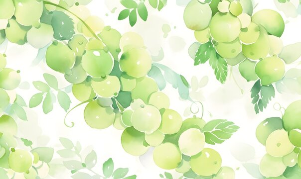 Watercolor green grapes background, Generative AI