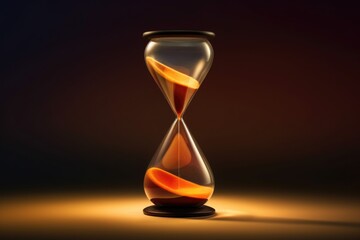 Illuminated Hourglass on Wooden Surface, Time Slipping Away.