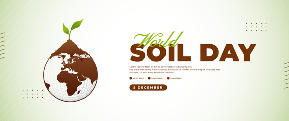 World soil day banner design with brown soil elements and green plants