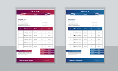 Corporate Business Modern and creative invoice layout | Two color variation invoice design bundle for your company