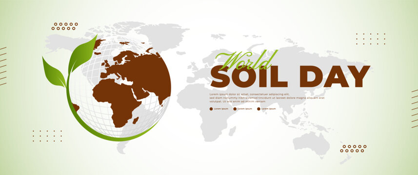World soil day banner design with brown soil elements and green plants