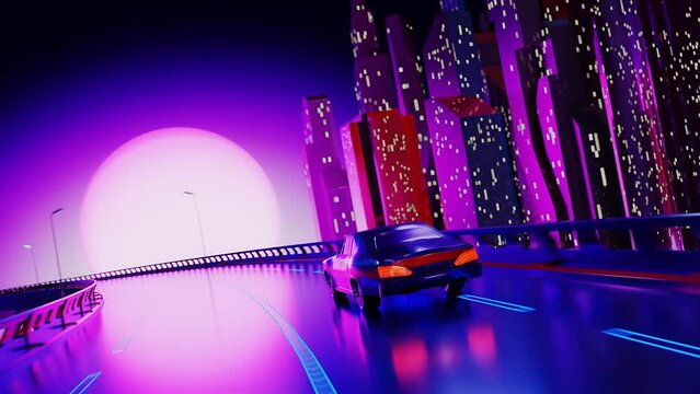 Futuristic Night City Background. 3D Looped Animation
