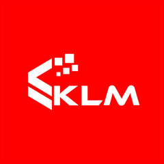 Obraz premium KLM letter technology logo design on red background. KLM creative initials letter IT logo concept. KLM setting shape design 