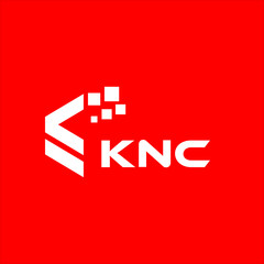 Obraz premium KNC letter technology logo design on red background. KNC creative initials letter IT logo concept. KNC setting shape design 