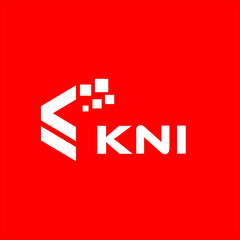 Obraz premium KNI letter technology logo design on red background. KNI creative initials letter IT logo concept. KNI setting shape design 