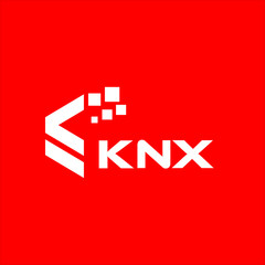 KNX letter technology logo design on red background. KNX creative initials letter IT logo concept. KNX setting shape design
