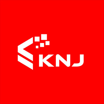 KNJ letter technology logo design on red background. KNJ creative initials letter IT logo concept. KNJ setting shape design
