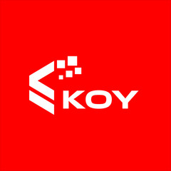 Obraz premium KOY letter technology logo design on red background. KOY creative initials letter IT logo concept. KOY setting shape design 