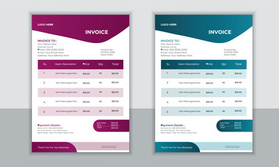 Creative invoice template vector. business stationery design payment agreement design template.