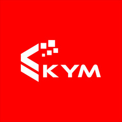 KYM letter technology logo design on red background. KYM creative initials letter IT logo concept. KYM setting shape design
