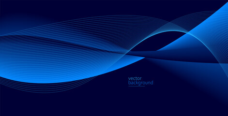 Fototapeta na wymiar Smooth flow of wavy shape with gradient vector abstract background, dark blue design curve line energy motion, relaxing music sound or technology.