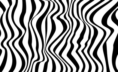Black and white distorted stripes background. An optical illusion of waves of black and white stripes