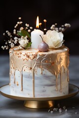 Fototapeta na wymiar Minimalist and elegant birthday cake with clean lines and metallic accents, Generative AI