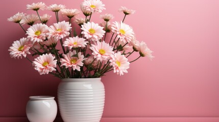 Pink Vase Beautiful Chamomile Flowers Isolated , Background HD, Illustrations