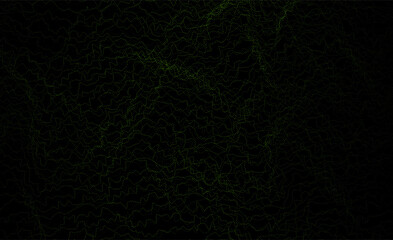 Abstract technology background. Curved dashed lines create an optical illusion. Abstract green lines on a black background.