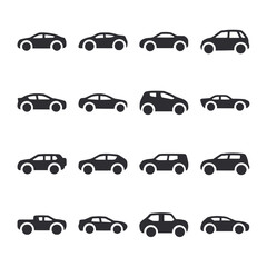 Set of cars icon for web app simple silhouettes flat design