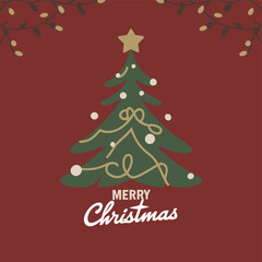 Merry Christmas and Happy New Year Set of greeting cards, posters, holiday covers. Xmas Design with beautiful snowflakes in modern line art style on red background. Christmas tree, border frame, decor