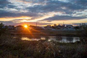 日本の岡山県岡山市の晩秋の美しい風景