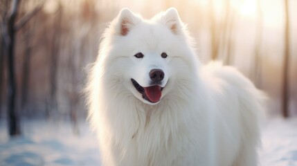 Fototapeta premium Samoyed Dog Portrait at snow scene