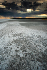 Broken dry soil in a Pampas lagoon, La Pampa province, Patagonia, Argentina.