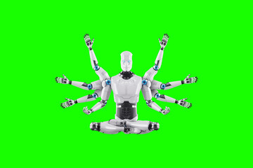 Multifunctional multitasking modern robot. Excellence of artificial intelligence, neural network. 3D illustration, 3D rendering, copy space.