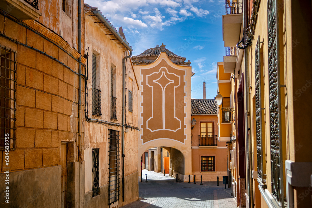 Sticker arch of san roque or granada gate from the 17th century, jumilla, murcia, spain