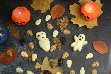 Homemade chocolate with autumn background