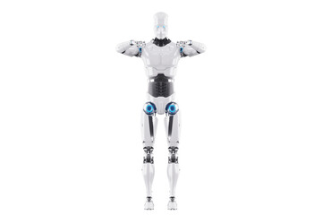 Technological modern robot body full body , photorealism. Neural networks and Artificial Intelligence, technology, AI analyzing information. 3D illustration, 3D rendering, copy space.